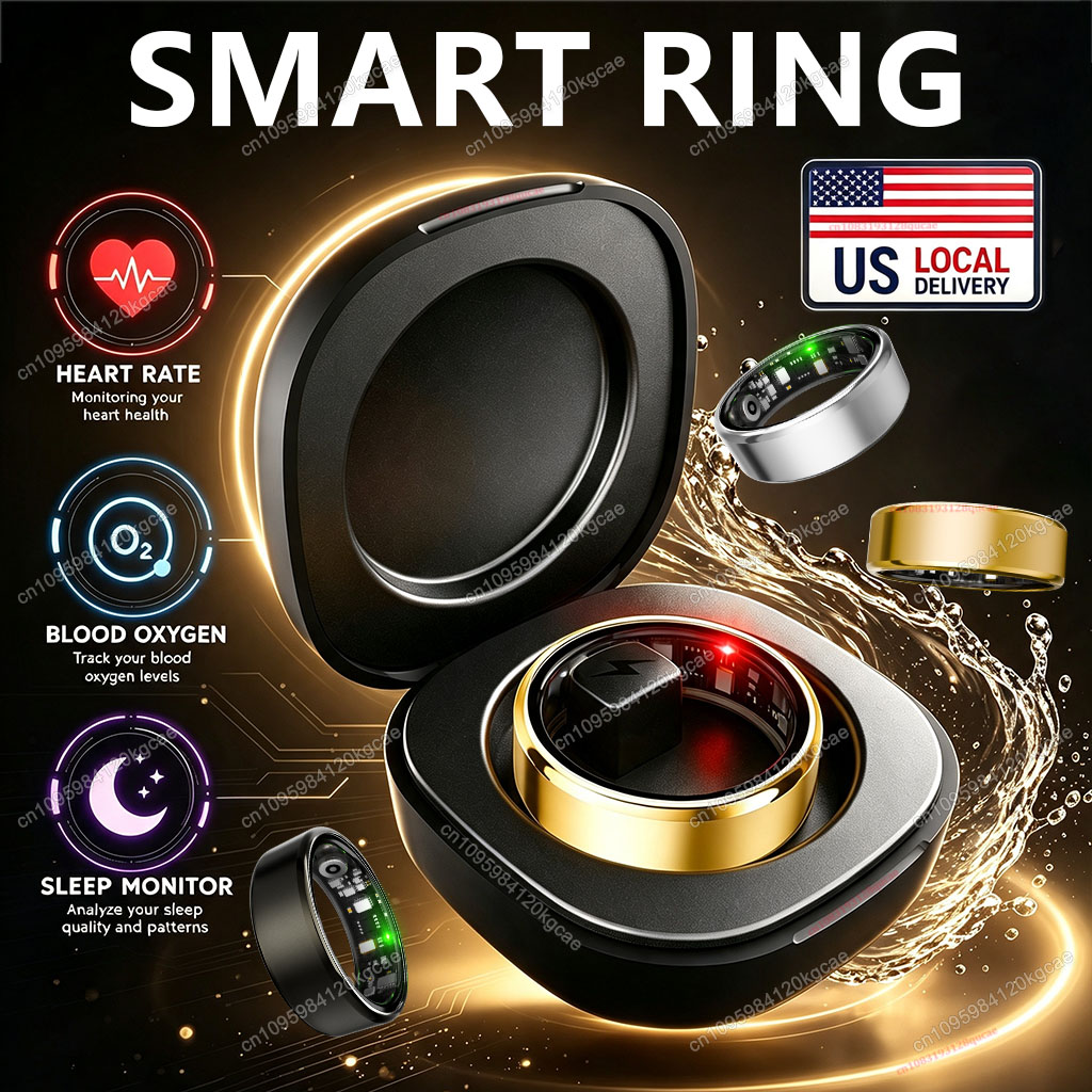 Cycling Heart Rate Monitor - スマートリングヘルストラッカー – 心拍数＆血中酸素モニター、睡眠トラッキングフィットネスリング、女性用月経周期トラッカー、IP68防水、米国倉庫からの迅速発送