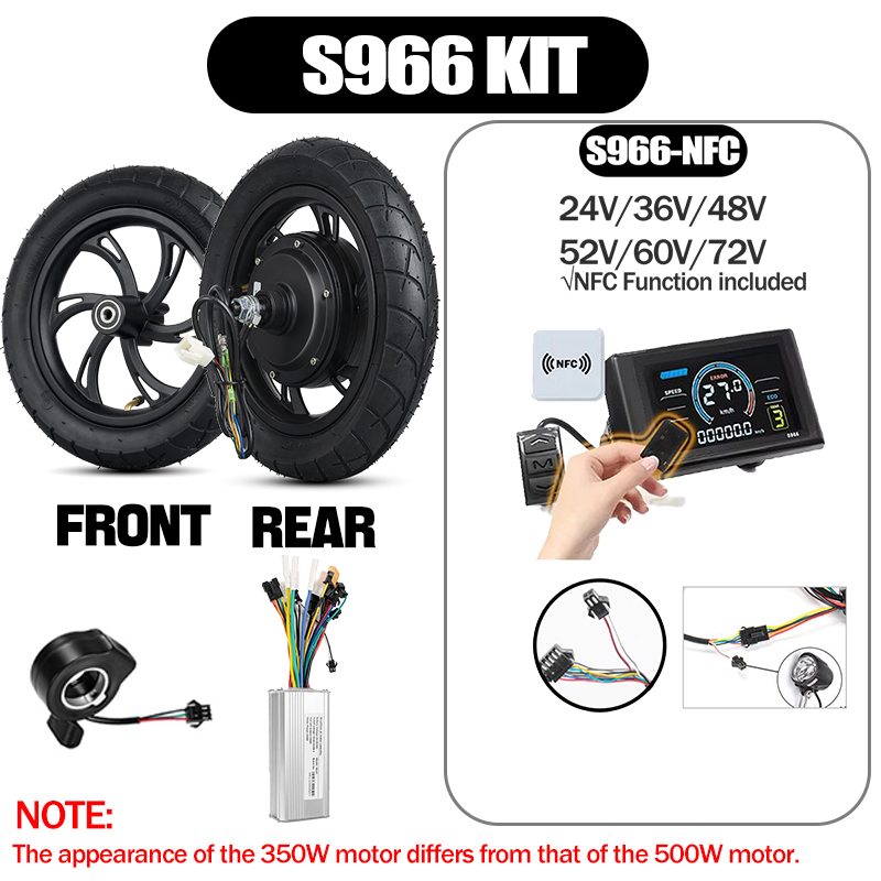 Cycling Gear Display - 12インチ電動スクーターモーター変換キット、S966-NFCディスプレイ付き、48V500Wエンジン、折りたたみ自転車用電動自転車部品