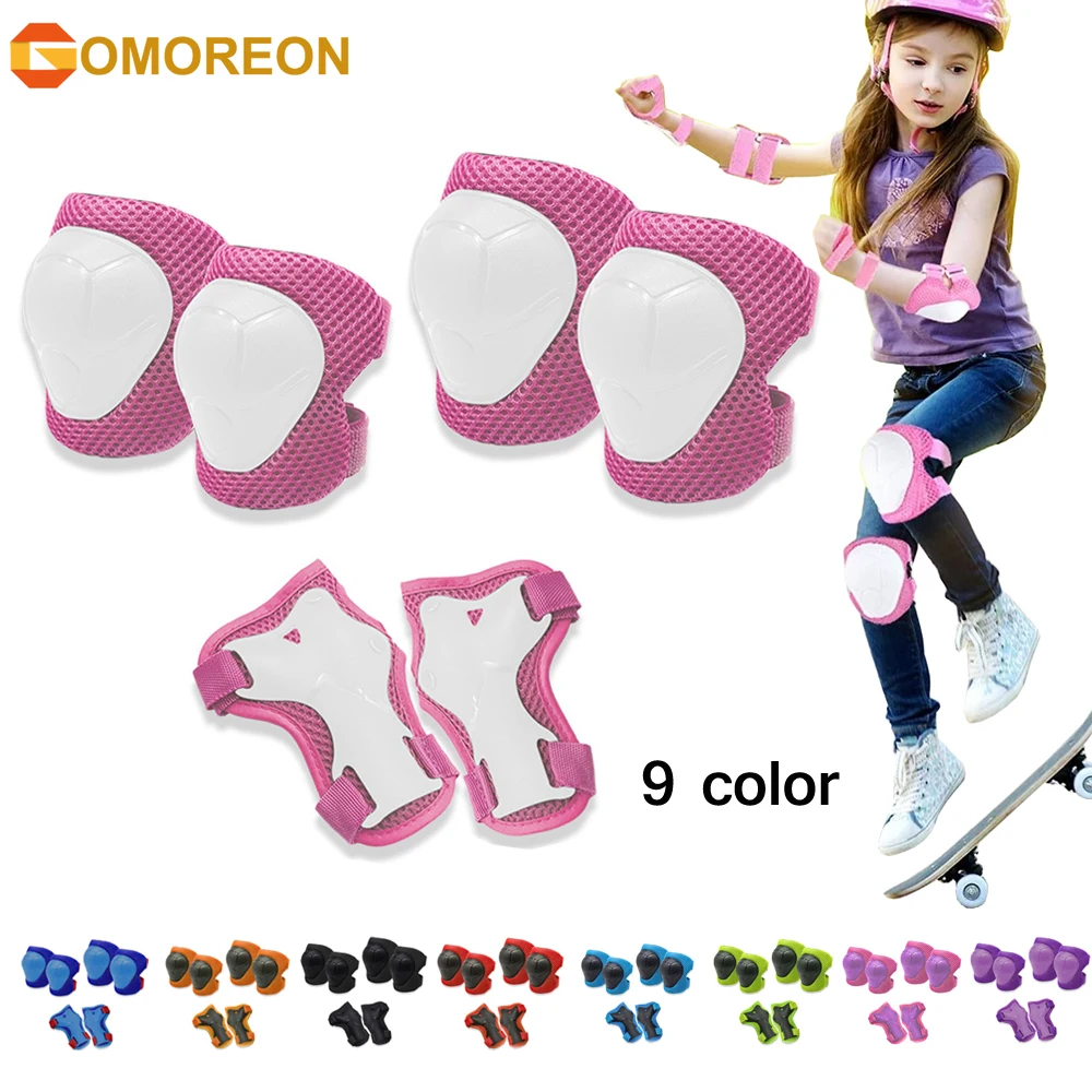 Cycling Protective Gear Kids - GOMOREON 6 ピース/セット子供用膝パッド肘パッドリストガード保護具セットサイクリング、乗馬、サイクリングスクーター、スケートボード用