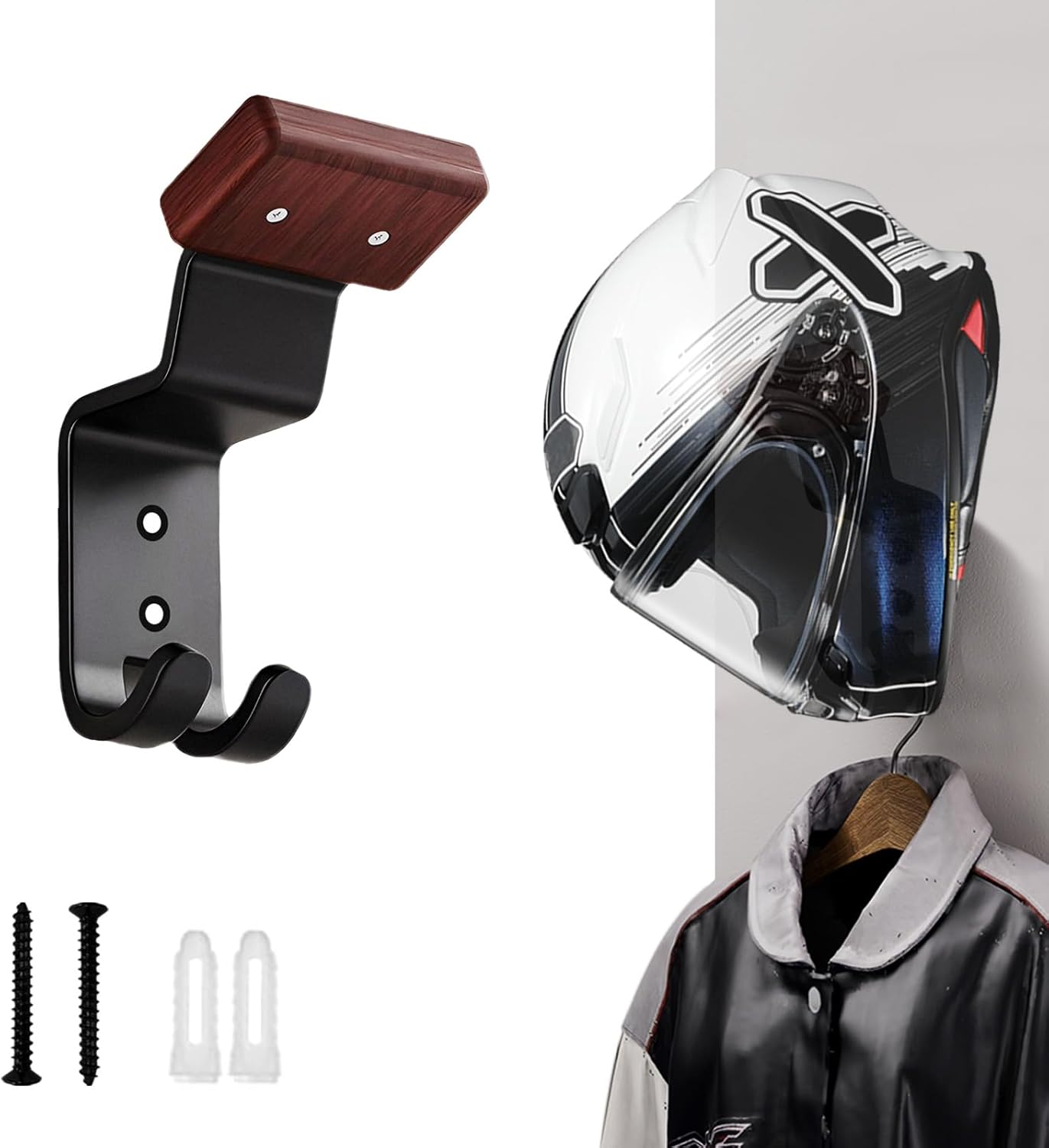 Cycling Gear Stand - オートバイヘルメットホルダー壁掛け、頑丈なヘルメットハンガーラック、バイク、サッカー、スキー用品、ジャケット用のキーフック付き