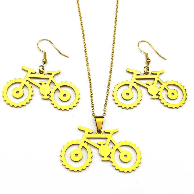トレンディなギアバイクペンダントジュエリーセット女性男性ステ - Cycling Gear Gifts のレビューと価格