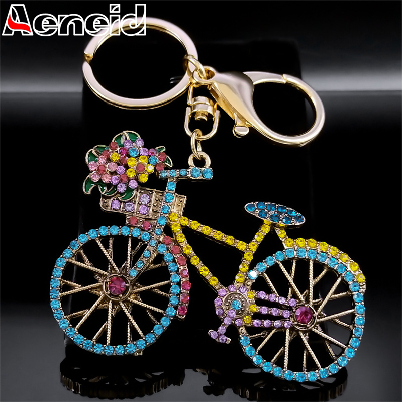 カラフルなクリスタルバイクフラワー自転車キーチェーン女性合金 - Yellow Cycling Gear のレビューと価格