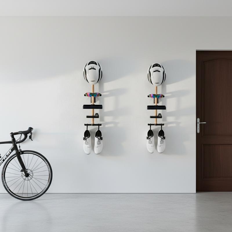 自転車壁掛け収納 1セット ブナ材製ギアラック ヘルメットホ - Cycling Gear Stand のレビューと価格